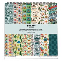 Bloco com 25 Folhas de Papel Scrapbook Textura Camping, Lado Único, Papel Cartão Colorido para Scrapbooking e Cartões - Inkdotpot