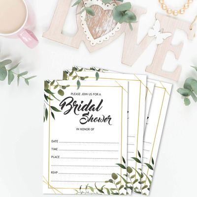 Cartões de Jogo Quadrados em Branco para Chá de Noiva e Despedida de Solteira, 50 Peças, Tema Folhagens - Inkdotpot 12,7 Cm × 17,78 Cm / Branco - Convite