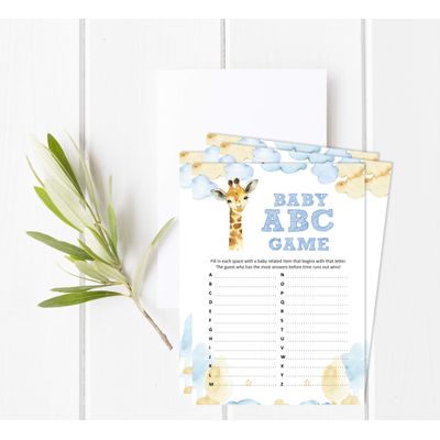 Conjunto de 50 Jogos para Chá de Bebê - Alfabeto ABC com Girafa e Animais da Selva - Inkdotpot 12,7 Cm × 17,78 Cm / Branco - Jogo do Alfabeto