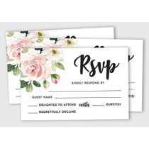 50 Cartões RSVP em Branco Floral com Envelopes Brancos 10 x 15 cm para Casamento, Chá de Panela, Chá de Bebê e Jantar de Ensaio - Inkdotpot
