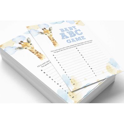 Conjunto de 50 Jogos para Chá de Bebê - Alfabeto ABC com Girafa e Animais da Selva - Inkdotpot 12,7 Cm × 17,78 Cm / Branco - Jogo do Alfabeto