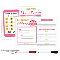 Ficha Apagável: Eu Sei Meu Endereço e Telefone — Laminada para Pré-Escola/Educação Infantil, Ensino em Casa, com 2 Marcadores - Inkdotpot