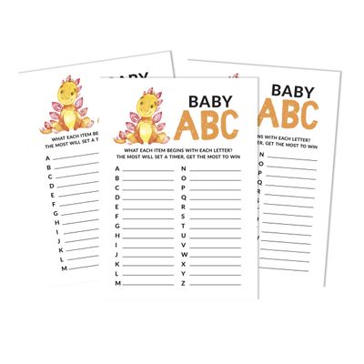 Conjunto de 50 Jogos Alfabeto do Bebê ABC com Dinossauros e Animais da Selva, Itens para Chá de Bebê - Inkdotpot 12,7 Cm × 17,78 Cm / Branco - Jogo do Alfabeto