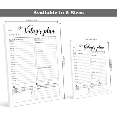 Planner Diário com Agenda Horária, 50 Folhas sem Data, Bloco Destacável com Rastreador, Prioridades, Metas e Lista - Inkdotpot 14,73 Cm × 20,83 Cm / Branco