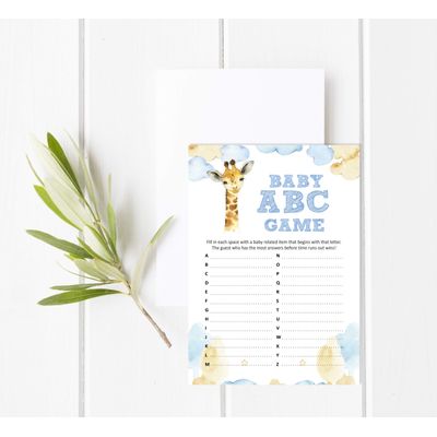 Conjunto de 50 Jogos para Chá de Bebê - Alfabeto ABC com Girafa e Animais da Selva - Inkdotpot 12,7 Cm × 17,78 Cm / Branco - Jogo do Alfabeto