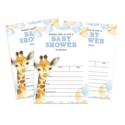 30 Cartões de Chá de Bebê para Preencher com Girafa e Animais da Selva em Branco - Inkdotpot 12,7 Cm × 17,78 Cm / Branco - Convite