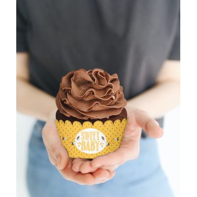 Envoltórios para Cupcakes Sem Fundo para Chá de Bebê, Forros Ajustáveis Tema Abelha, Decorações Menino e Menina, Pacote com 30 - Inkdotpot 20,32 Cm × 3,81 Cm / Branco
