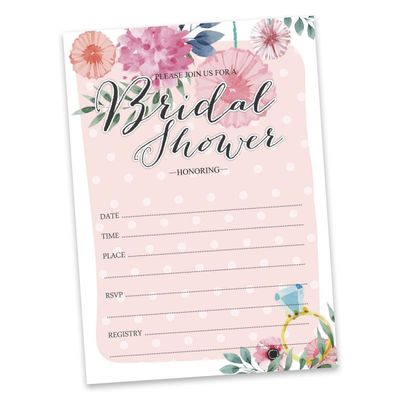 Cartões Florais Quadrados em Branco para Preencher Ideias de Presente para Chá de Noiva e Despedida de Solteira, Pacote com 50 - Inkdotpot 12,7 Cm × 17,78 Cm / Laranja - Convite