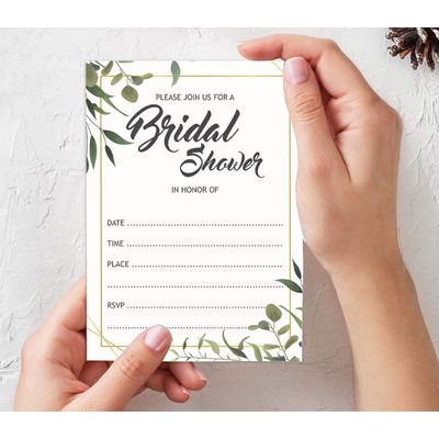 Cartões de Jogo Quadrados em Branco para Chá de Noiva e Despedida de Solteira, 50 Peças, Tema Folhagens - Inkdotpot 12,7 Cm × 17,78 Cm / Branco - Convite