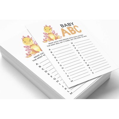 Conjunto de 50 Jogos Alfabeto do Bebê ABC com Dinossauros e Animais da Selva, Itens para Chá de Bebê - Inkdotpot 12,7 Cm × 17,78 Cm / Branco - Jogo do Alfabeto
