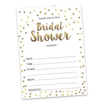 Pacote com 50 Cartões Quadrados em Branco com Confete Dourado para Chá de Noiva e Despedida de Solteira - Inkdotpot