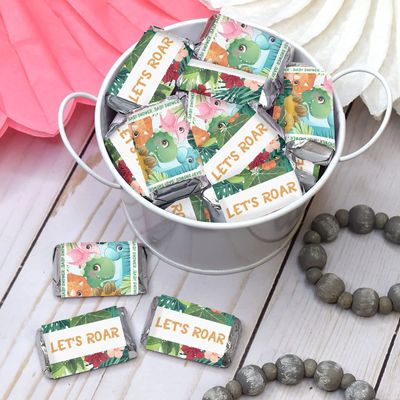 Pacote com 90 Envoltórios/Adesivos para Mini Barras de Chocolate para Chá de Bebê, Menino/Menina (Sem Doces) (Dinossauro) - Inkdotpot 3,68 Cm × 6,73 Cm / Branco