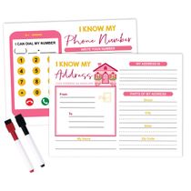 Ficha Apagável: Eu Sei Meu Endereço e Telefone — Laminada para Pré-Escola/Educação Infantil, Ensino em Casa, com 2 Marcadores - Inkdotpot