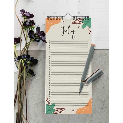 Calendário Perpétuo Folhas de Outono, Lembrete de Aniversário e Eventos, Quadro de Parede e Planejador - Inkdotpot 27,94 Cm × 13,72 Cm / Laranja