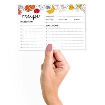 Cartões de Receita 10x15 cm 50un - Cartão Premium Grosso Dupla-Face Branco Moderno-Casamento/Chá Noiva/Chá Bebê-Legumes e Frutas - Inkdotpot