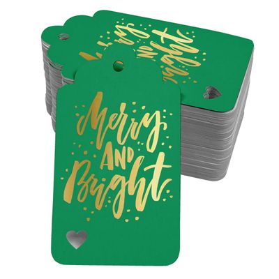 Etiquetas de Papel Metalizadas 'Merry and Bright' para Lembrancinhas de Natal e para Pendurar - Inkdotpot 50 Etiquetas Metalizadas / Verde - Dourado