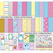 Confete Pastel Tema Bebê Papel Scrapbook Dupla Face 30,5x30,5 cm Kit Cardstock p/ Cartões 16 Pág. com Folha de Adesivos Multicor - Inkdotpot