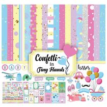 Confete Pastel Tema Bebê Papel Scrapbook Dupla Face 30,5x30,5 cm Kit Cardstock p/ Cartões 16 Pág. com Folha de Adesivos Multicor - Inkdotpot