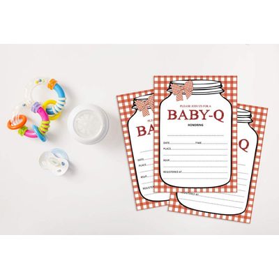 30 Cartões de Chá de Bebê para Preencher - Neutros (BBQ) - em Branco - Inkdotpot 12,7 Cm × 17,78 Cm / Vermelho - Convite