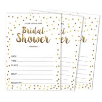 Pacote com 50 Cartões Quadrados em Branco com Confete Dourado para Chá de Noiva e Despedida de Solteira - Inkdotpot