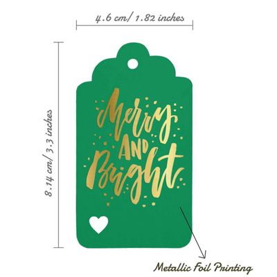 Etiquetas de Papel Metalizadas 'Merry and Bright' para Lembrancinhas de Natal e para Pendurar - Inkdotpot 50 Etiquetas Metalizadas / Verde - Dourado