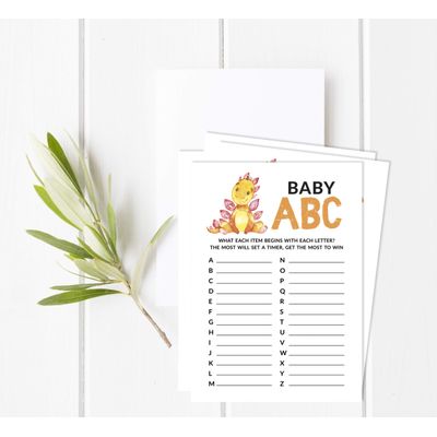 Conjunto de 50 Jogos Alfabeto do Bebê ABC com Dinossauros e Animais da Selva, Itens para Chá de Bebê - Inkdotpot 12,7 Cm × 17,78 Cm / Branco - Jogo do Alfabeto
