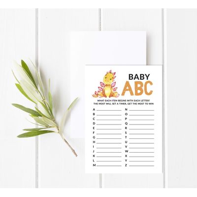 Conjunto de 50 Jogos Alfabeto do Bebê ABC com Dinossauros e Animais da Selva, Itens para Chá de Bebê - Inkdotpot 12,7 Cm × 17,78 Cm / Branco - Jogo do Alfabeto