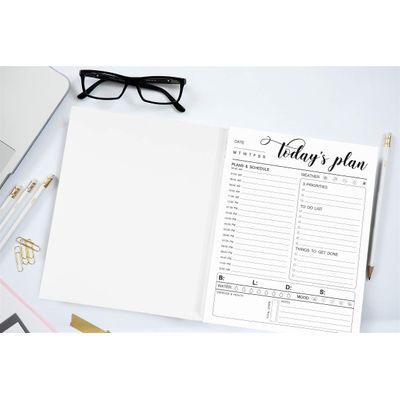 Planner Diário com Agenda Horária, 50 Folhas sem Data, Bloco Destacável com Rastreador, Prioridades, Metas e Lista - Inkdotpot 14,73 Cm × 20,83 Cm / Branco