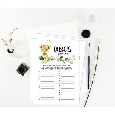 Conjunto com 50 Peças Jogo Alfabeto ABC para Chá de Bebê Tema Filhote de Guepardo e Animais da Selva - Inkdotpot 12,7 Cm × 17,78 Cm / Branco - Jogo do Alfabeto
