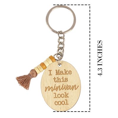 Chaveiro Engraçado Gravado em Madeira 'I Make This Minivan Look Cool' para Mãe - Inkdotpot 10,92 Cm / Marrom