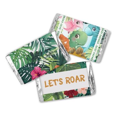 Pacote com 90 Envoltórios/Adesivos para Mini Barras de Chocolate para Chá de Bebê, Menino/Menina (Sem Doces) (Dinossauro) - Inkdotpot 3,68 Cm × 6,73 Cm / Branco