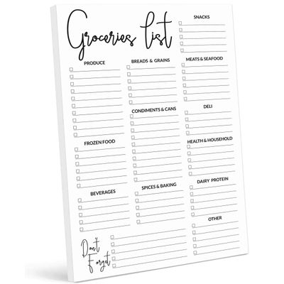 Bloco de Lista de Compras 23 x 15 cm, 54 Páginas, Planejador Semanal, 2020 - Inkdotpot 22,86 Cm × 15,24 Cm / Branco