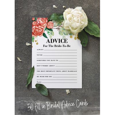 Cartões Quadrados em Branco para Chá de Noiva e Despedida de Solteira, Ideias de Presentes para Preencher, Pacote com 50 - Inkdotpot 12,7 Cm × 17,78 Cm / Branco - Cartão de Conselho