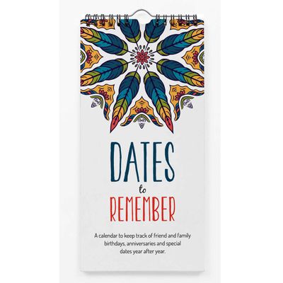 Calendário Perpétuo Mandala de Parede, Lembrete de Aniversário e Eventos Especiais, Livro/Agenda/Papelaria, Planejador - Inkdotpot 27,94 Cm × 13,72 Cm / Multicolorido
