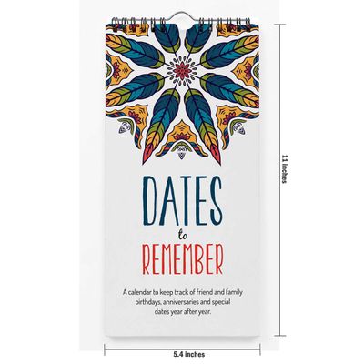 Calendário Perpétuo Mandala de Parede, Lembrete de Aniversário e Eventos Especiais, Livro/Agenda/Papelaria, Planejador - Inkdotpot 27,94 Cm × 13,72 Cm / Multicolorido