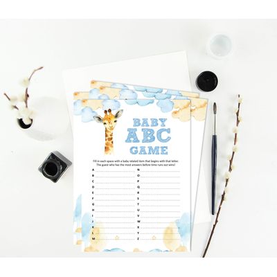 Conjunto de 50 Jogos para Chá de Bebê - Alfabeto ABC com Girafa e Animais da Selva - Inkdotpot 12,7 Cm × 17,78 Cm / Branco - Jogo do Alfabeto