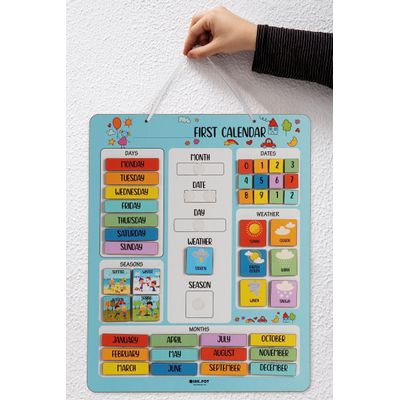 Meu Primeiro Quadro de Calendário Pré-Escolar para Parede — Mês/Data/Dia/Clima/Estação (42 Peças), 37 x 29 cm (Azul Turquesa) - Inkdotpot 36,83 Cm × 29,21 Cm / Azul