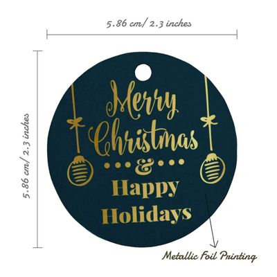 Etiquetas de Papel Metalizado para Pendurar 'Feliz Natal e Boas Festas' para Lembrancinhas - Inkdotpot 100 Etiquetas Metalizadas / Azul - Dourado