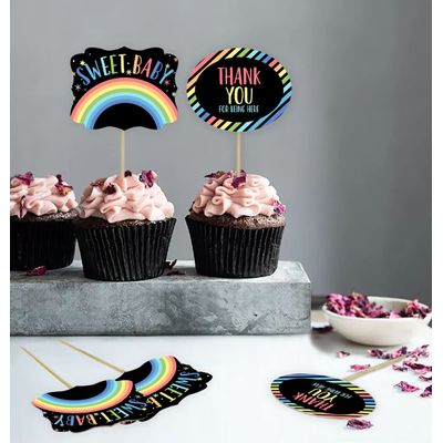Kit com 30 Enfeites Dupla-Face para Cupcake Pré-Montados Arco-Íris Revelação de Gênero Chá de Bebê, Lembrancinhas DIY - Inkdotpot 13,97 Cm × 5,08 Cm / Branco