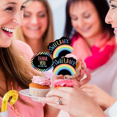 Kit com 30 Enfeites Dupla-Face para Cupcake Pré-Montados Arco-Íris Revelação de Gênero Chá de Bebê, Lembrancinhas DIY - Inkdotpot 13,97 Cm × 5,08 Cm / Branco