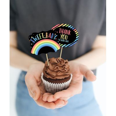 Kit com 30 Enfeites Dupla-Face para Cupcake Pré-Montados Arco-Íris Revelação de Gênero Chá de Bebê, Lembrancinhas DIY - Inkdotpot 13,97 Cm × 5,08 Cm / Branco