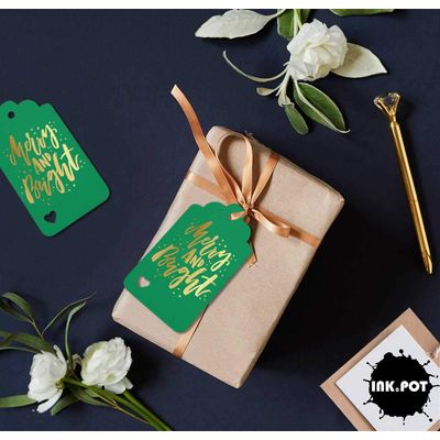 Etiquetas de Papel Metalizadas 'Merry and Bright' para Lembrancinhas de Natal e para Pendurar - Inkdotpot 50 Etiquetas Metalizadas / Verde - Dourado
