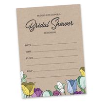 50 Cartões Quadrados Kraft Florais Rústicos em Branco para Preencher Ideias de Presente - Chá de Casamento e Despedida - Inkdotpot
