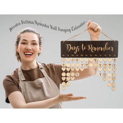 Calendário Perpétuo de Parede em Madeira - Datas para Lembrar, Placa/Rastreador de Aniversários, Presente para Mãe/Pai/Avós - Inkdotpot 40,64 Cm × 11,94 Cm / Marrom