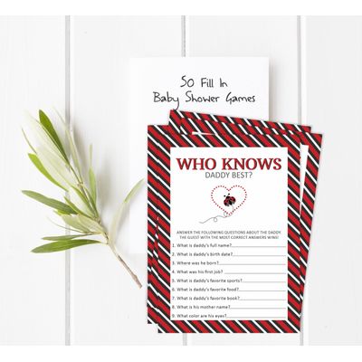 Pacote com 50 Jogos Quem Conhece Melhor o Papai para Chá de Bebê, Atividades e Decorações Tema Joaninha - Inkdotpot 12,7 Cm × 17,78 Cm / Branco