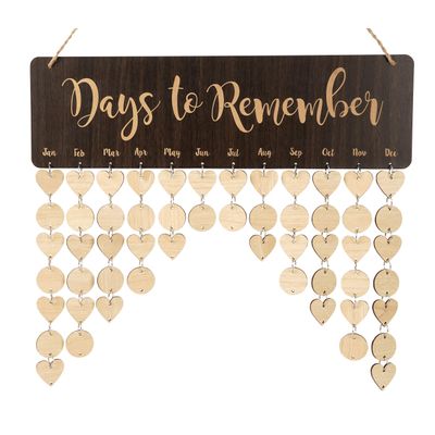 Calendário Perpétuo de Parede em Madeira - Datas para Lembrar, Placa/Rastreador de Aniversários, Presente para Mãe/Pai/Avós - Inkdotpot 40,64 Cm × 11,94 Cm / Marrom