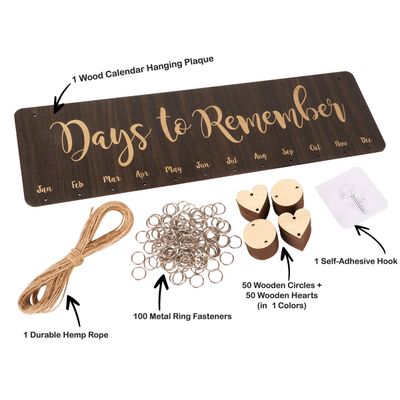 Calendário Perpétuo de Parede em Madeira - Datas para Lembrar, Placa/Rastreador de Aniversários, Presente para Mãe/Pai/Avós - Inkdotpot 40,64 Cm × 11,94 Cm / Marrom