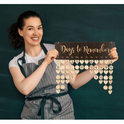 Calendário Perpétuo de Parede em Madeira - Datas para Lembrar, Placa/Rastreador de Aniversários, Presente para Mãe/Pai/Avós - Inkdotpot 40,64 Cm × 11,94 Cm / Marrom
