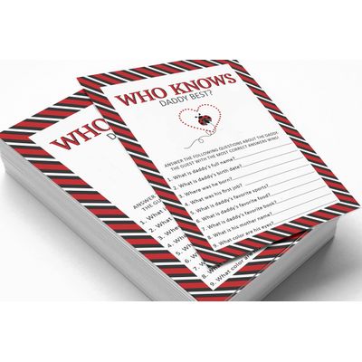 Pacote com 50 Jogos Quem Conhece Melhor o Papai para Chá de Bebê, Atividades e Decorações Tema Joaninha - Inkdotpot 12,7 Cm × 17,78 Cm / Branco