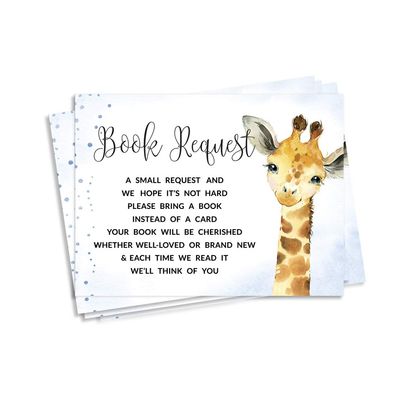 30 Cartões Preenchíveis para Chá de Bebê com Girafa e Animais da Selva, em Branco - Inkdotpot 10,16 Cm × 7,62 Cm / Azul - Livro pro Bebê